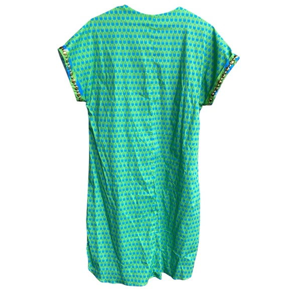 Embellished Sheridan French Tunic dress Green & blue cap Sleeves Large - Picture 6 of 8